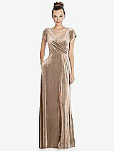 Front View Thumbnail - Topaz Cap Sleeve Faux Wrap Velvet Maxi Dress with Pockets