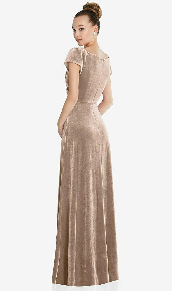 Back View - Topaz Cap Sleeve Faux Wrap Velvet Maxi Dress with Pockets