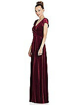 Side View Thumbnail - Cabernet Cap Sleeve Faux Wrap Velvet Maxi Dress with Pockets