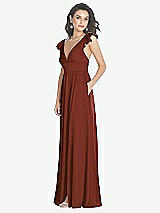 Side View Thumbnail - Auburn Moon Deep V-Neck Ruffle Cap Sleeve Maxi Dress with Convertible Straps