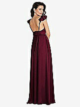 Rear View Thumbnail - Cabernet Deep V-Neck Ruffle Cap Sleeve Maxi Dress with Convertible Straps