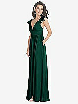 Side View Thumbnail - Hunter Green Deep V-Neck Ruffle Cap Sleeve Maxi Dress with Convertible Straps