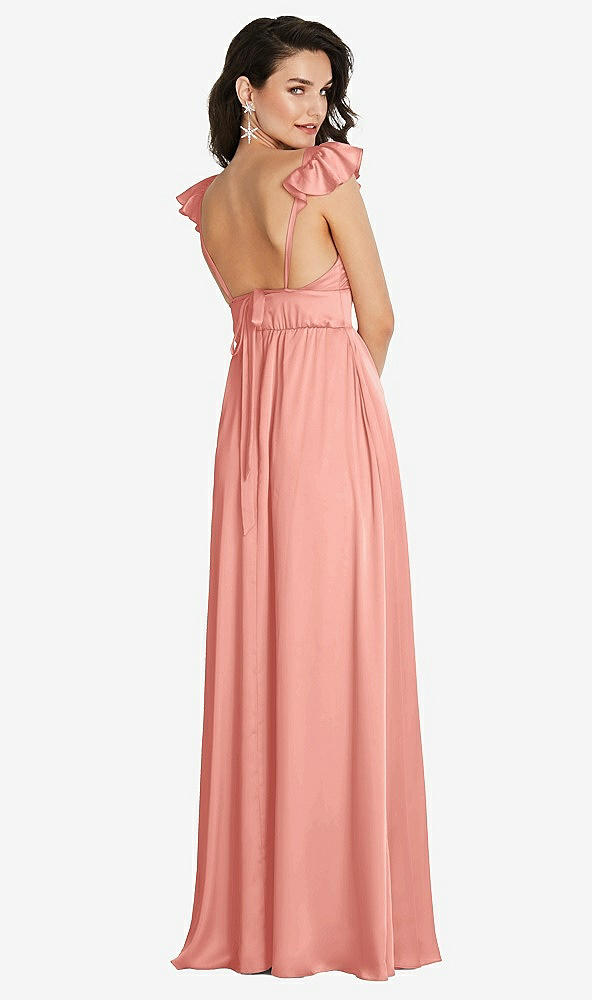 Back View - Rose - PANTONE Rose Quartz Deep V-Neck Ruffle Cap Sleeve Maxi Dress with Convertible Straps