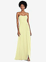 Front View Thumbnail - Butter Yellow Strapless Sweetheart Maxi Dress with Pleated Front Slit 