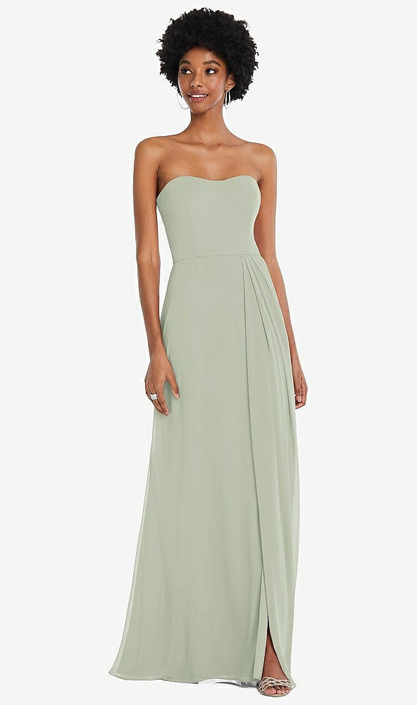 Front View - Celadon Strapless Sweetheart Maxi Dress with Pleated Front Slit 