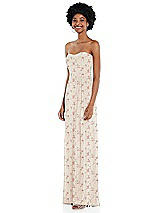 Side View Thumbnail - Coquette Floral Print Strapless Sweetheart Maxi Dress with Pleated Front Slit 