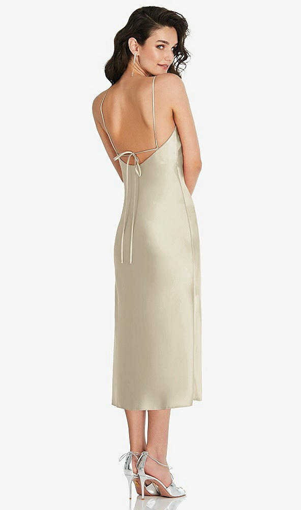 Back View - Champagne Open-Back Convertible Strap Midi Bias Slip Dress