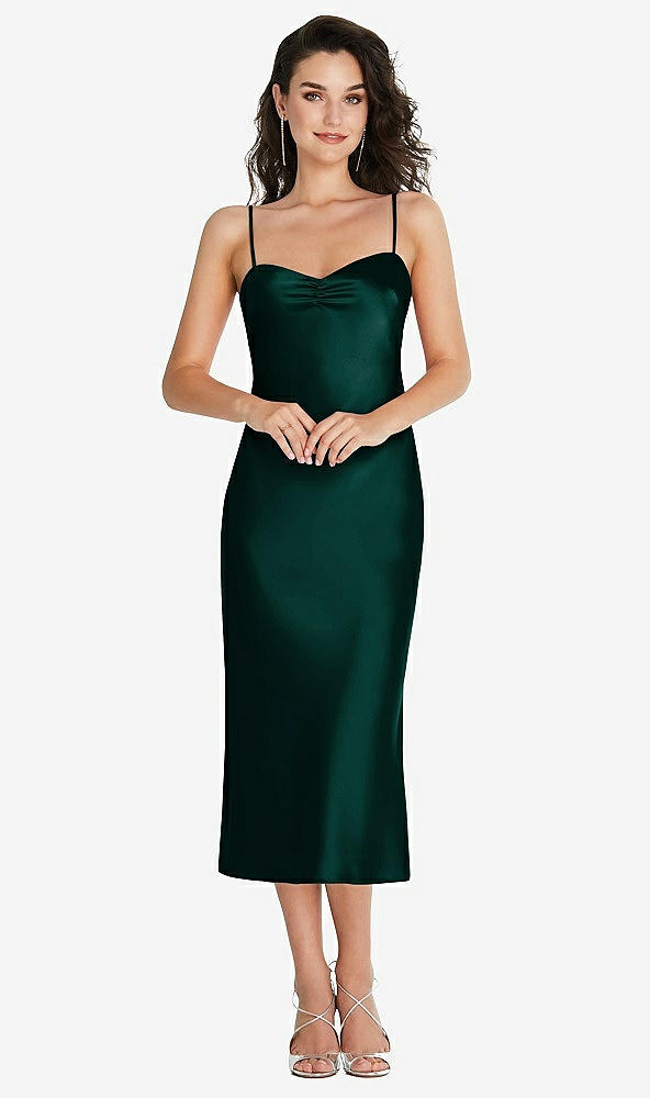 Front View - Evergreen Open-Back Convertible Strap Midi Bias Slip Dress