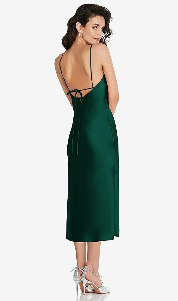 Back View - Hunter Green Open-Back Convertible Strap Midi Bias Slip Dress