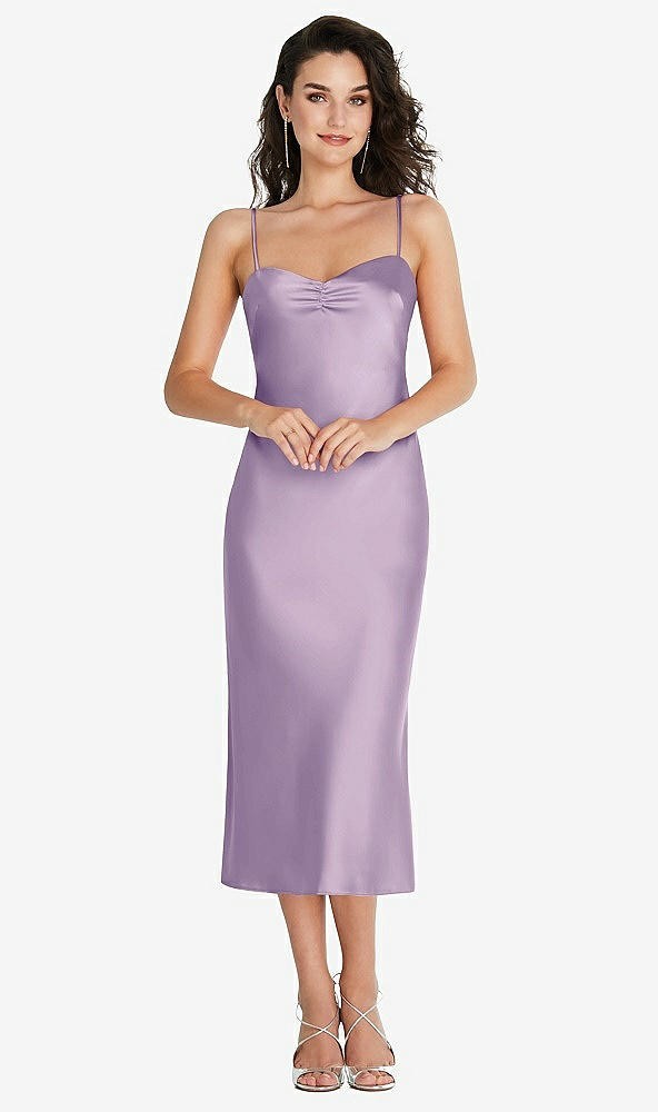 Front View - Pale Purple Open-Back Convertible Strap Midi Bias Slip Dress