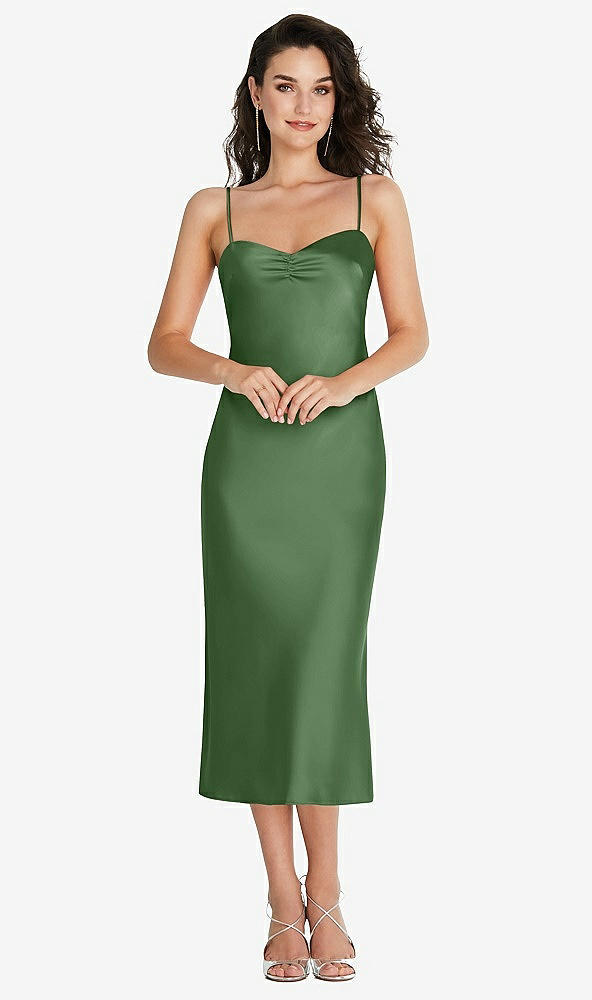 Front View - Vineyard Green Open-Back Convertible Strap Midi Bias Slip Dress