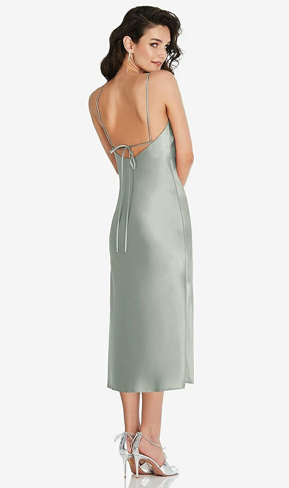 Back View - Willow Green Open-Back Convertible Strap Midi Bias Slip Dress