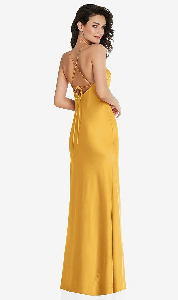 Back View - NYC Yellow Open-Back Convertible Strap Maxi Bias Slip Dress