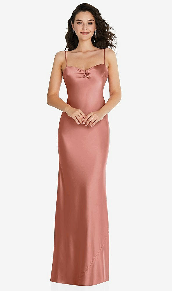 Front View - Desert Rose Open-Back Convertible Strap Maxi Bias Slip Dress