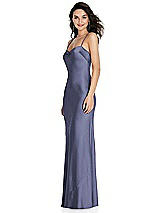 Side View Thumbnail - French Blue Open-Back Convertible Strap Maxi Bias Slip Dress