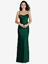 Front View Thumbnail - Hunter Green Open-Back Convertible Strap Maxi Bias Slip Dress