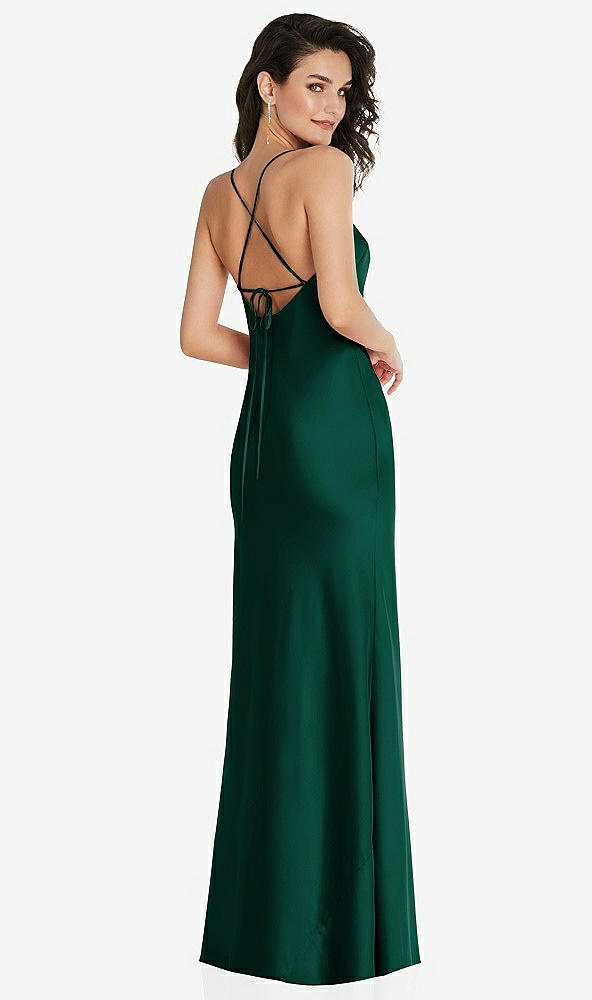 Back View - Hunter Green Open-Back Convertible Strap Maxi Bias Slip Dress