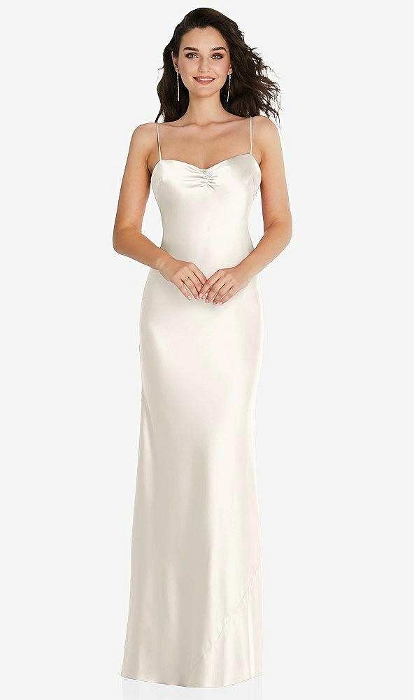 Front View - Ivory Open-Back Convertible Strap Maxi Bias Slip Dress