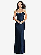 Front View Thumbnail - Midnight Navy Open-Back Convertible Strap Maxi Bias Slip Dress