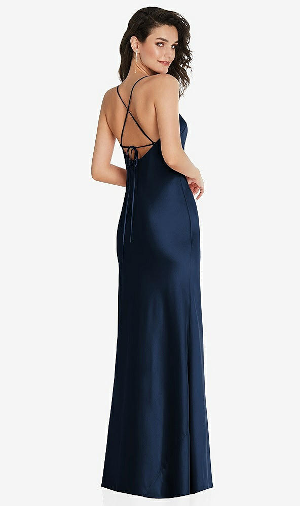 Back View - Midnight Navy Open-Back Convertible Strap Maxi Bias Slip Dress