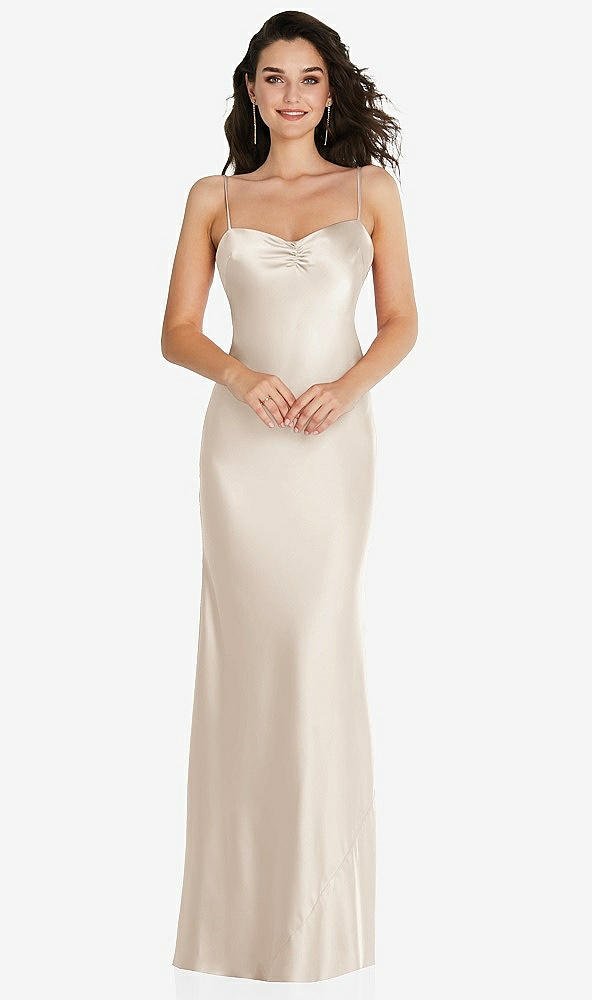 Front View - Oat Open-Back Convertible Strap Maxi Bias Slip Dress