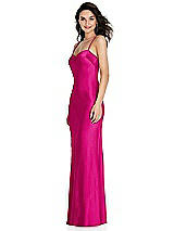 Side View Thumbnail - Think Pink Open-Back Convertible Strap Maxi Bias Slip Dress