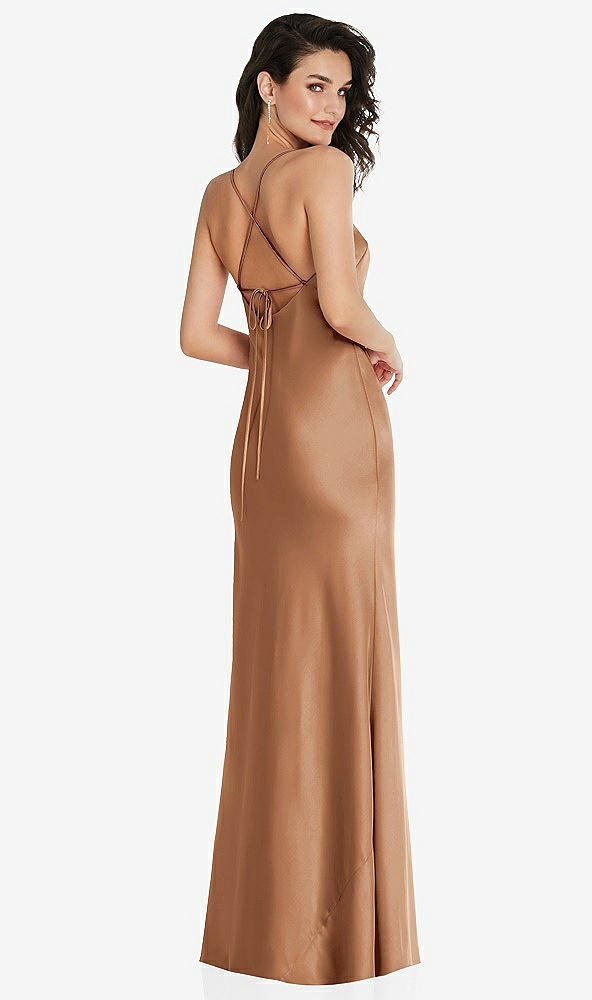 Back View - Toffee Open-Back Convertible Strap Maxi Bias Slip Dress