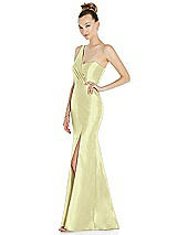 Side View Thumbnail - Butter Yellow Draped One-Shoulder Satin Trumpet Gown with Front Slit