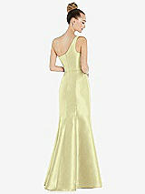 Rear View Thumbnail - Butter Yellow Draped One-Shoulder Satin Trumpet Gown with Front Slit