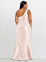 Alt View 2 Thumbnail - Blush Draped One-Shoulder Satin Trumpet Gown with Front Slit