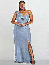 Alt View 1 Thumbnail - Cloudy Draped One-Shoulder Satin Trumpet Gown with Front Slit