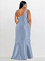 Alt View 2 Thumbnail - Cloudy Draped One-Shoulder Satin Trumpet Gown with Front Slit