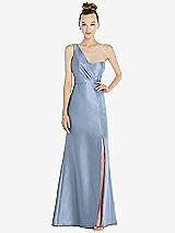 Front View Thumbnail - Cloudy Draped One-Shoulder Satin Trumpet Gown with Front Slit