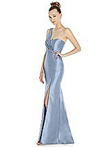 Side View Thumbnail - Cloudy Draped One-Shoulder Satin Trumpet Gown with Front Slit