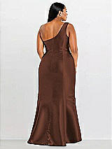 Alt View 2 Thumbnail - Cognac Draped One-Shoulder Satin Trumpet Gown with Front Slit