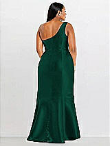 Alt View 2 Thumbnail - Hunter Green Draped One-Shoulder Satin Trumpet Gown with Front Slit