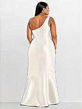 Alt View 2 Thumbnail - Ivory Draped One-Shoulder Satin Trumpet Gown with Front Slit