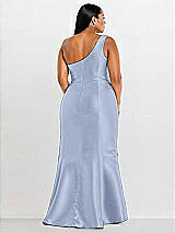 Alt View 2 Thumbnail - Sky Blue Draped One-Shoulder Satin Trumpet Gown with Front Slit