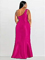 Alt View 2 Thumbnail - Think Pink Draped One-Shoulder Satin Trumpet Gown with Front Slit