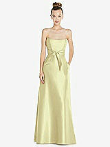 Front View Thumbnail - Butter Yellow Basque-Neck Strapless Satin Gown with Mini Sash