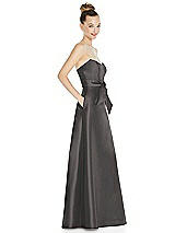 Side View Thumbnail - Caviar Gray Basque-Neck Strapless Satin Gown with Mini Sash