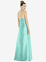 Rear View Thumbnail - Coastal Basque-Neck Strapless Satin Gown with Mini Sash