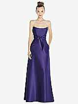 Front View Thumbnail - Grape Basque-Neck Strapless Satin Gown with Mini Sash