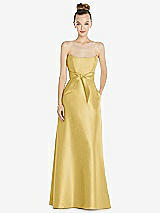 Front View Thumbnail - Maize Basque-Neck Strapless Satin Gown with Mini Sash