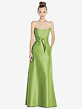 Front View Thumbnail - Mojito Basque-Neck Strapless Satin Gown with Mini Sash