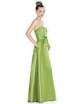 Side View Thumbnail - Mojito Basque-Neck Strapless Satin Gown with Mini Sash