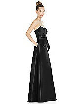 Side View Thumbnail - Black Basque-Neck Strapless Satin Gown with Mini Sash