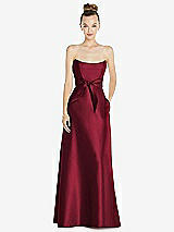 Front View Thumbnail - Burgundy Basque-Neck Strapless Satin Gown with Mini Sash