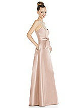 Side View Thumbnail - Cameo Basque-Neck Strapless Satin Gown with Mini Sash