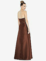 Rear View Thumbnail - Cognac Basque-Neck Strapless Satin Gown with Mini Sash